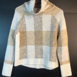 RD Style Cream and Tan Plaid Turtleneck Sweater